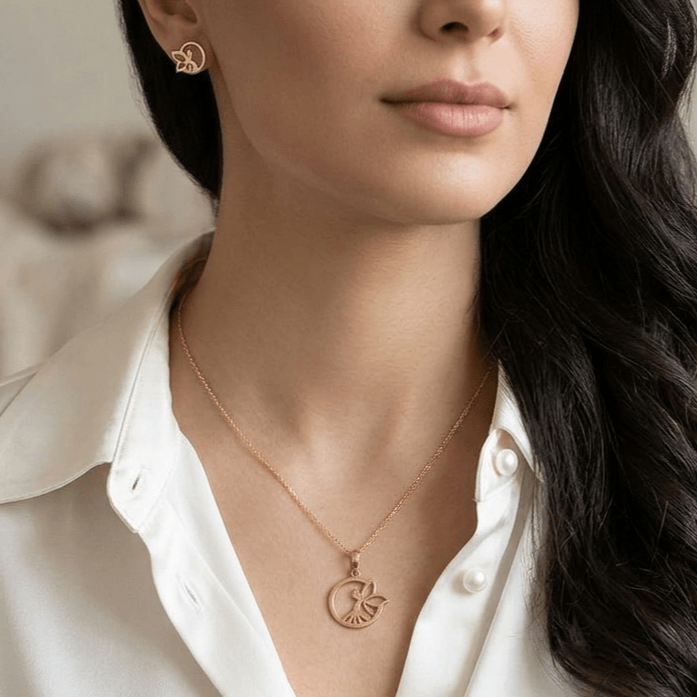 نیم ست طلا زنانه طرح فرشته