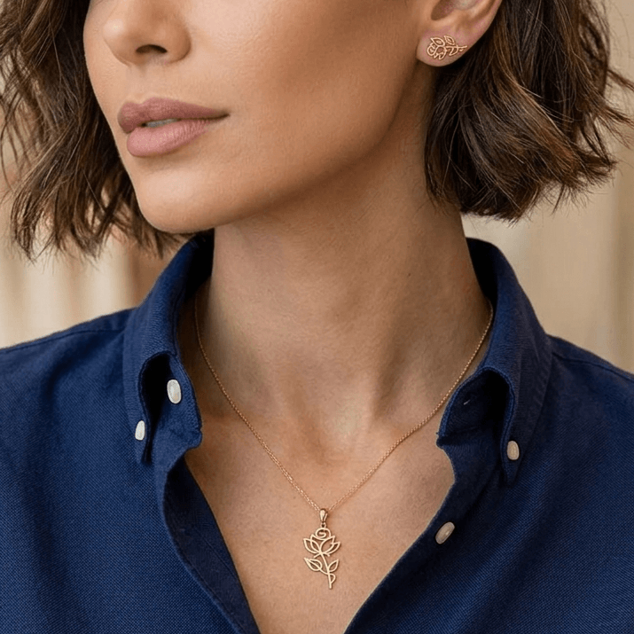 نیم ست طلا زنانه طرح شاخه گل رز